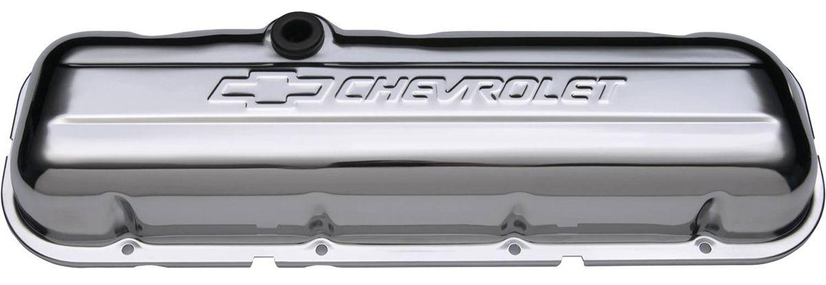 Proform Stamped Valve Covers with Chevrolet Logo (Short Style with Baffle) Chrome (PR141-114) PR141-114
