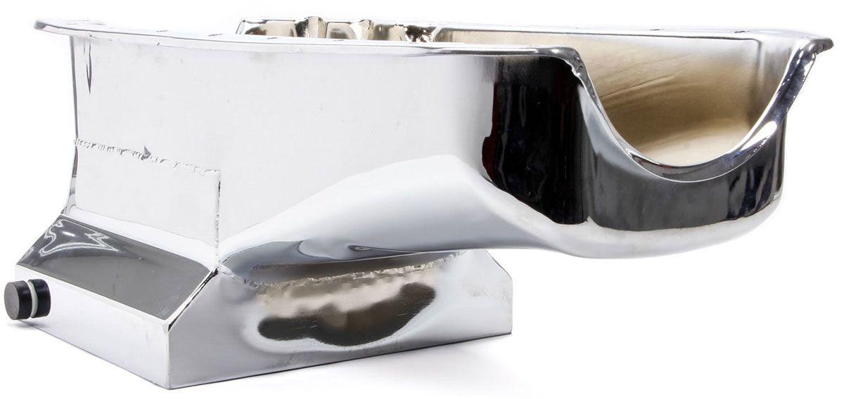 RPC Chrome Steel Drag Race Oil Pan, 8-1/4" Deep with 1 Trap Door (Passenger dipstick) (RPCR9725) RPCR9725