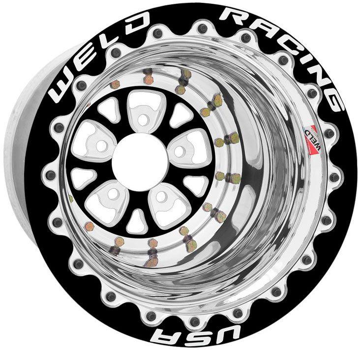WELD V Series 15 x 11" Polished Wheel with Black Center, Double Beadlock for M/T (WE784B511278DMBL)
