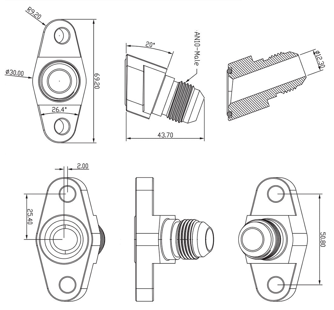 Aeroflow 20° Turbo Drain Adapter -10AN (AF463-18)