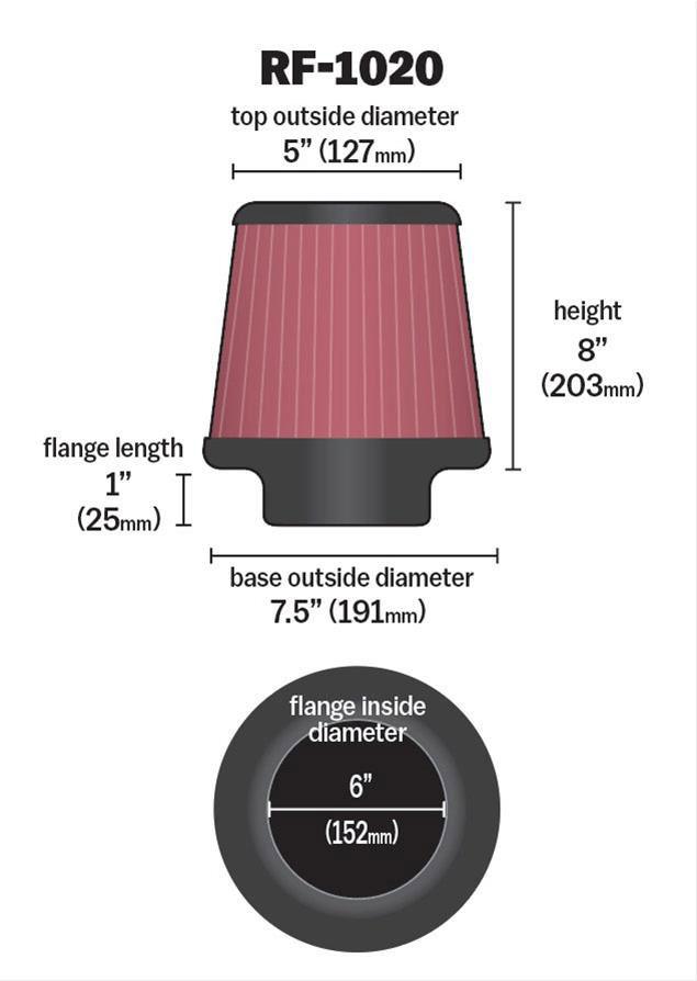 K&N Universal Clamp On Filter Fits 6 in (152 mm) (KNRF-1020)