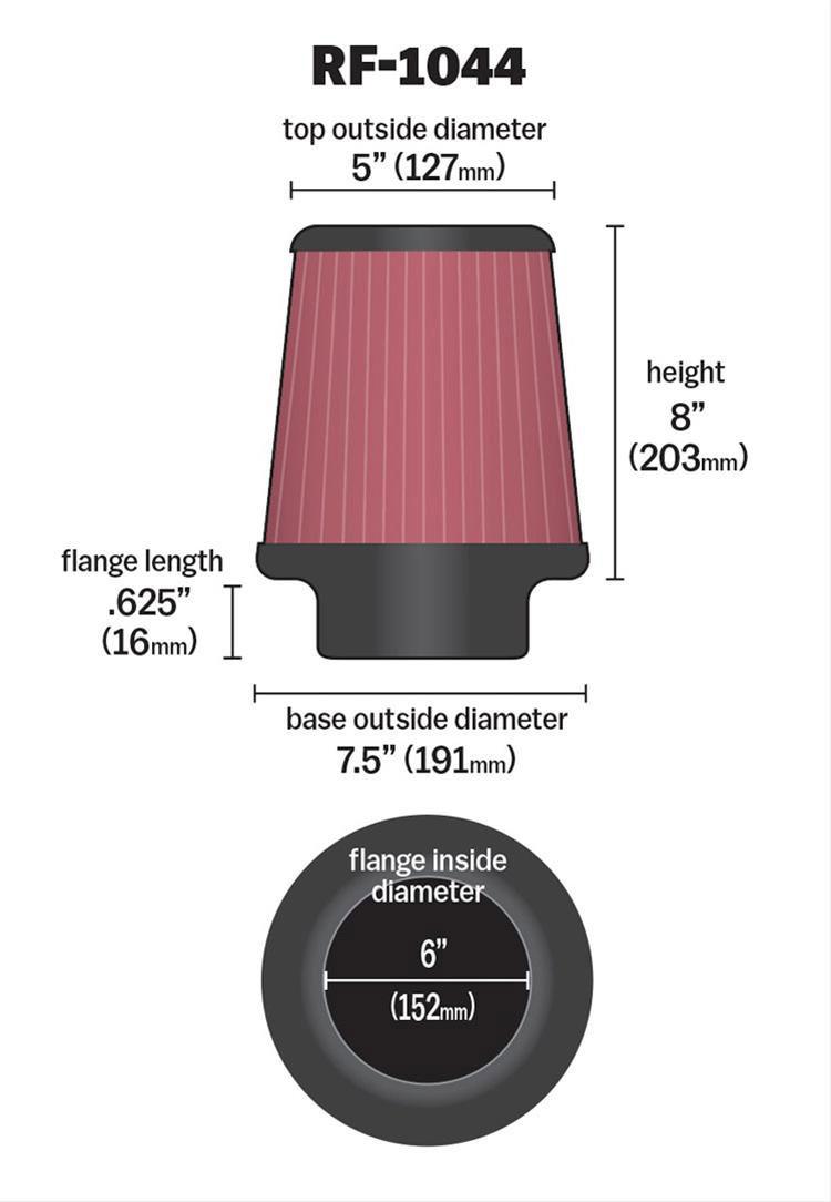 K&N Universal Clamp On Filter Fits 6 in (152 mm) (KNRF-1044)