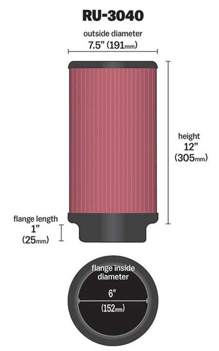K&N Universal Clamp On Filter Fits 6 in (152 mm) (KNRU-3040)