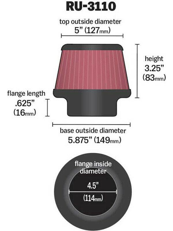 K&N Universal Clamp On Filter Fits 4.5 in (114 mm) (KNRU-3110)