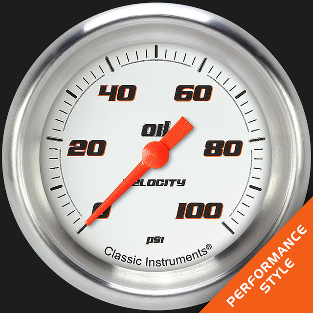Classic Instruments Velocity White 2 5/8" Oil Pressure Gauge - VS381WAPF