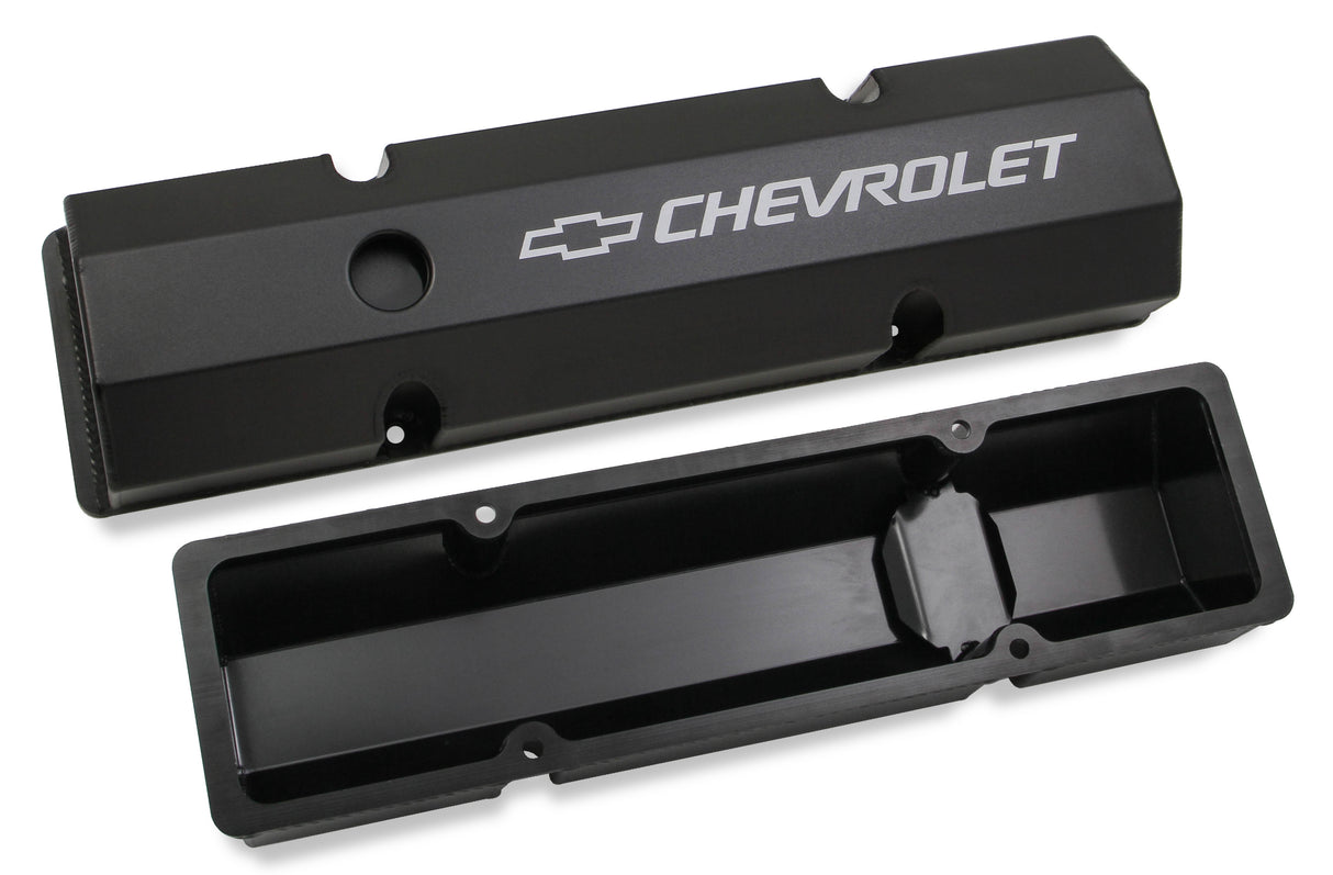 Holley 241-288 GM Licensed Valve Cover - Track Series - SBC - Fabricated Aluminum - Perimeter Bolt - Black