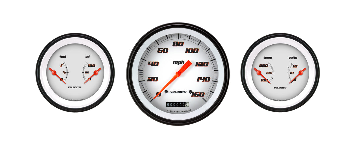 Classic Instruments Velocity White Three Gauge Set - VS64WBLF