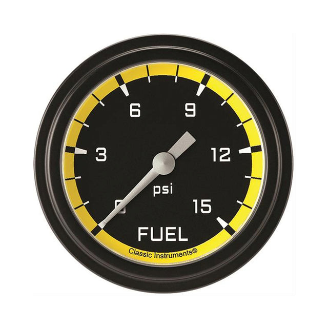 Classic Instruments Autocross Yellow 2 5/8" Fuel Pressure Gauge, 15 psi - AX345YBLF