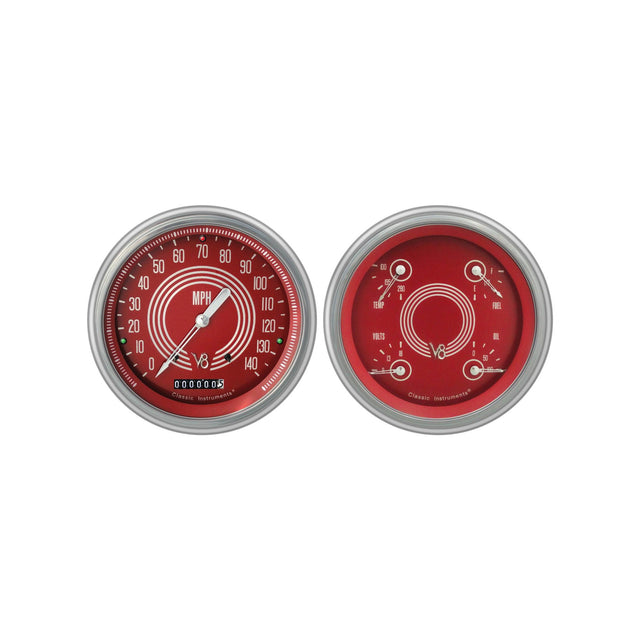 Classic Instruments V8 Red Steelie 1951-52 Chevy Car Package LS Sending Unit - CH51V8RS52-LS