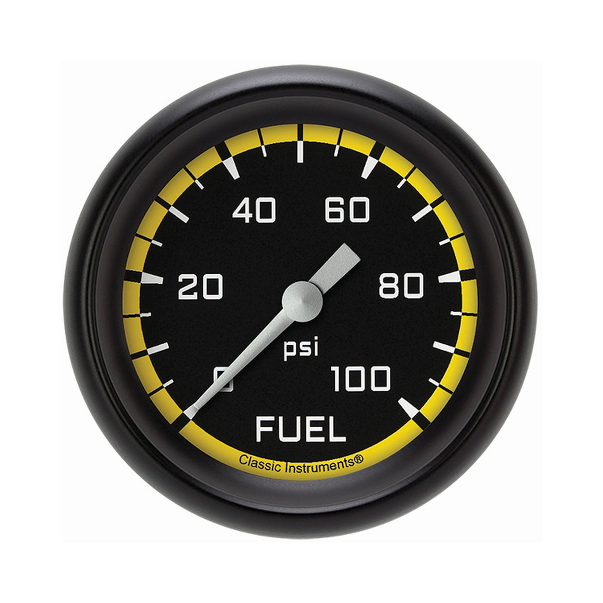 Classic Instruments Autocross Yellow 2 5/8" Fuel Pressure Gauge, 100 psi - AX346YBPF