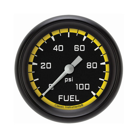 Classic Instruments Autocross Yellow 2 5/8" Fuel Pressure Gauge, 100 psi - AX346YBPF