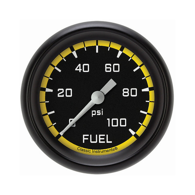 Classic Instruments Autocross Yellow 2 5/8" Fuel Pressure Gauge, 100 psi - AX346YBPF