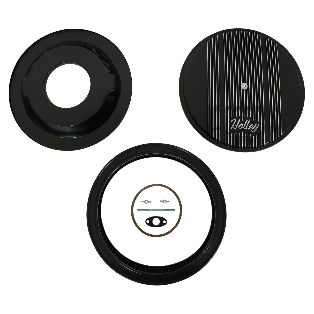 Holley 120-153 Finned Vintage Style Air Cleaner - 14" Diameter x 3" Tall - Round