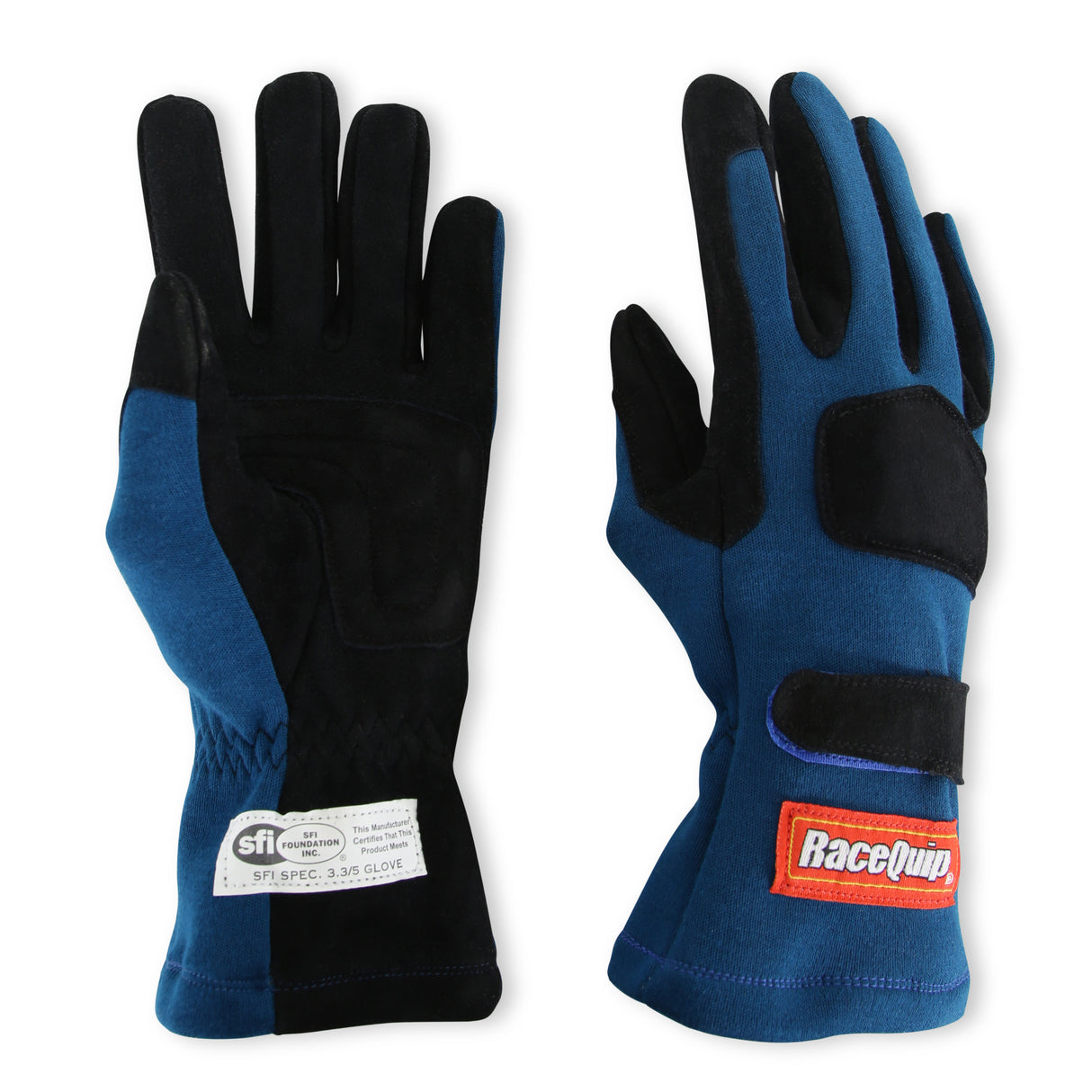Racequip SFI 3.3/5 Blue / Black Short Gauntlet Nomex Race Gloves - Large - 355025RQP