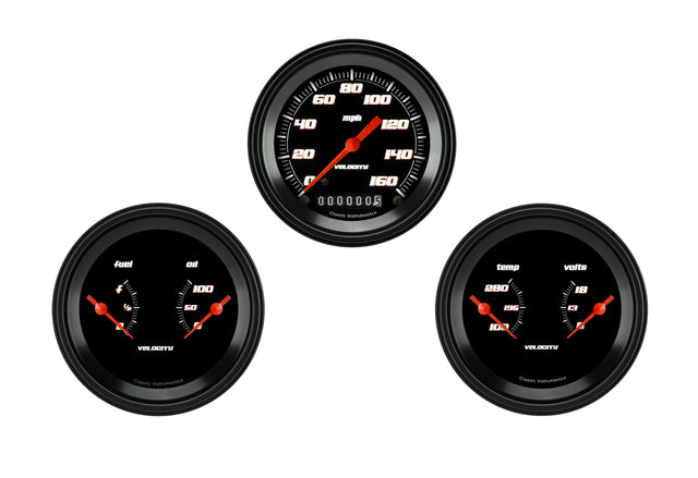 Classic Instruments Velocity Black Series Three Gauge Set - VS04BBLF