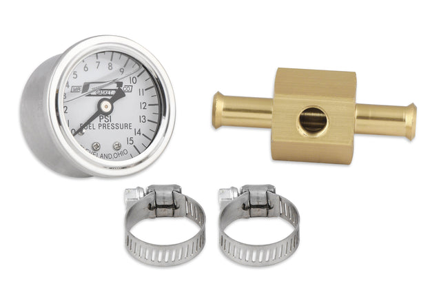 Mr Gasket Fuel Block with 0-15 PSI Liquid Filled Fuel Pressure Gauge - 1564