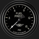 Classic Instruments Moal Bomber 2 5/8" Fuel Pressure Gauge, 15 psi - MA345BLF