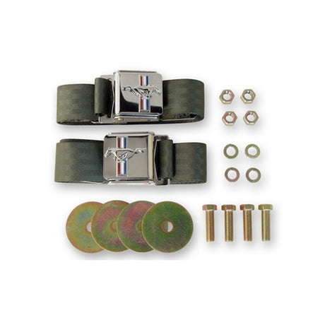 Scott Drake Seat Belt Set with Mustang Emblem - SB-GN-H