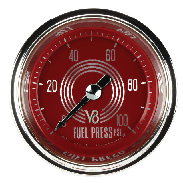 Classic Instruments V8 Red Steelie 2-1/8" Fuel Pressure Gauge (100 PSI) - V8RS146SHC