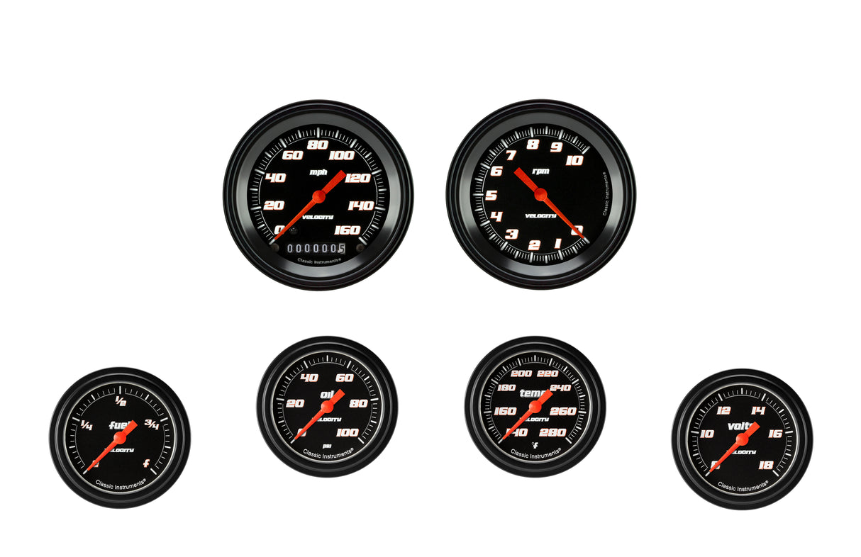 Classic Instruments Velocity Black Six Gauge Set 301 - VS301BBLF