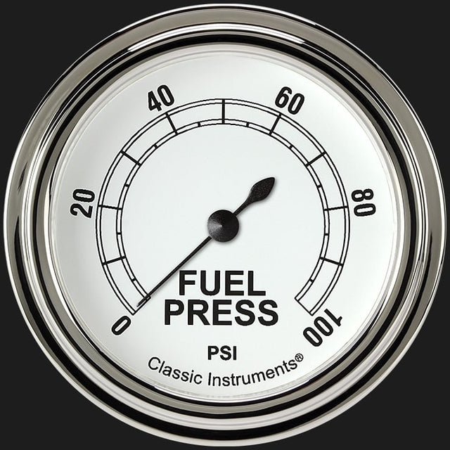 Classic Instruments Classic White 2 5/8" Fuel Pressure Gauge, 100 psi - CW346SLF