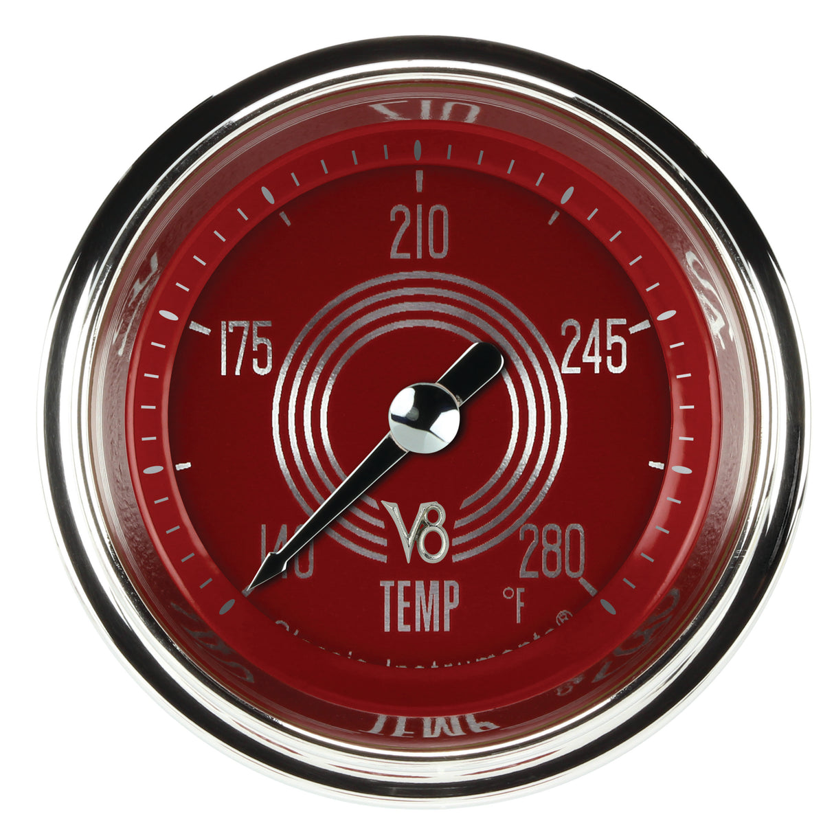 Classic Instruments V8 Red Steelie 2-1/8" Full Sweep Water Temp Gauge - V8RS126SHC-06