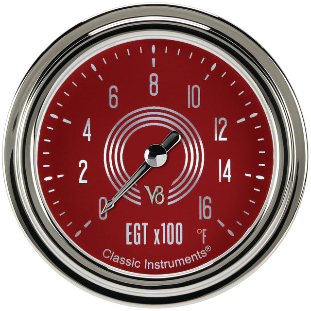 Classic Instruments V8 Red Steelie 2-5/8" Exhaust Gas Tempature Gauge - V8RS398SLC