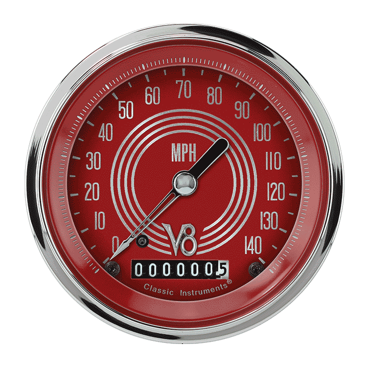 Classic Instruments V8 RED STEELIE 3IN SPEEDO 140mph - V8RS55SLF