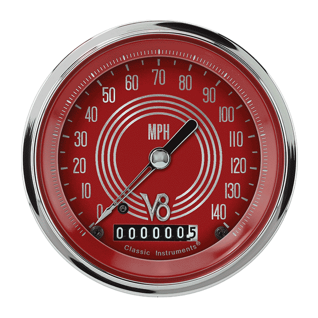 Classic Instruments V8 RED STEELIE 3IN SPEEDO 140mph - V8RS55SLF