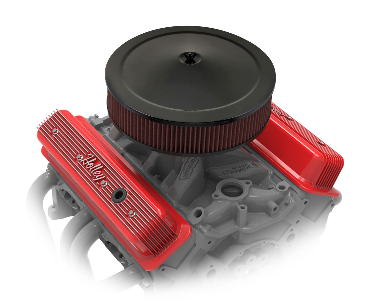 Holley 241-250 Vintage Finned Valve Cover - "" Script - SBC - Center Bolt - Gloss Red Machined