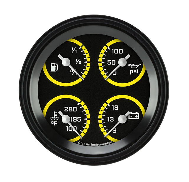 Classic Instruments AutoCross Yellow 3 3/8" Quad - AX79YBLF