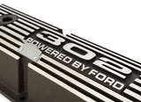 Scott Drake Aluminum Valve Cover w/302 Powered by Ford Logo Wrinkle Black Finish - 6A582-302
