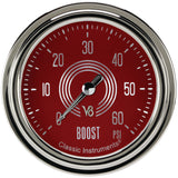 Classic Instruments V8 Red Steelie 2-5/8" Boost Gauge (60 PSI) - V8RS343SLC