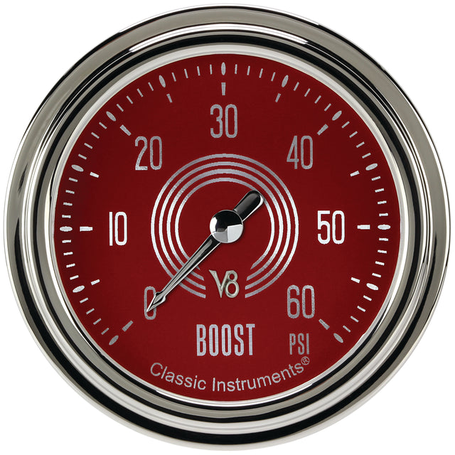 Classic Instruments V8 Red Steelie 2-5/8" Boost Gauge (60 PSI) - V8RS343SLC