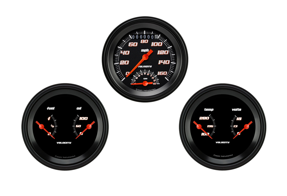 Classic Instruments Velocity Black Series Three Gauge Set - VS34BBLF