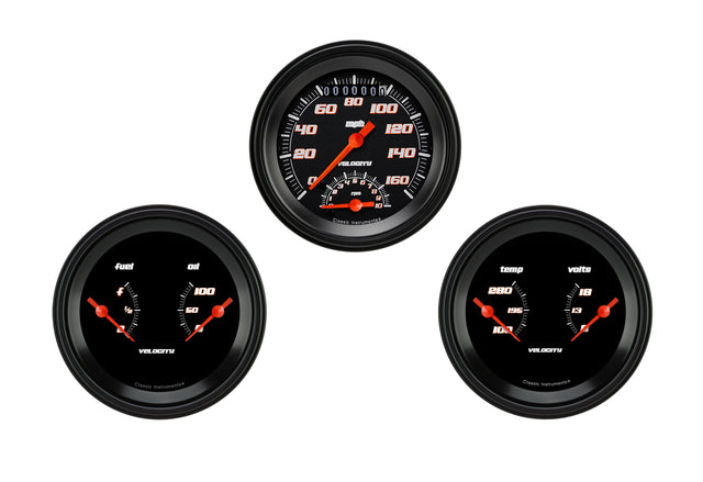 Classic Instruments Velocity Black Series Three Gauge Set - VS34BBLF