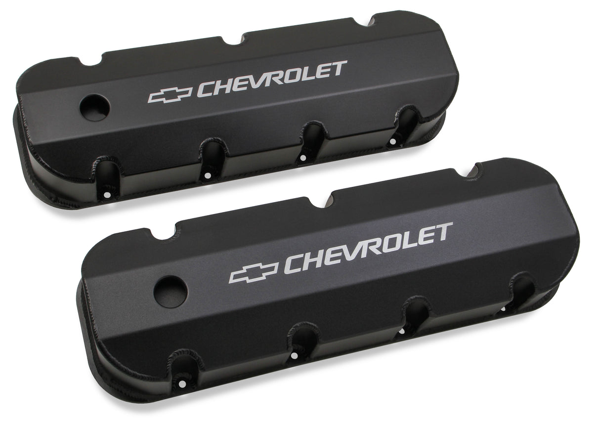 Holley 241-281 GM Licensed Valve Cover - Track Series - BBC - Fabricated Aluminum - Short Bolt - Black