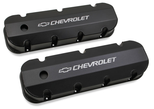 Holley 241-281 GM Licensed Valve Cover - Track Series - BBC - Fabricated Aluminum - Short Bolt - Black