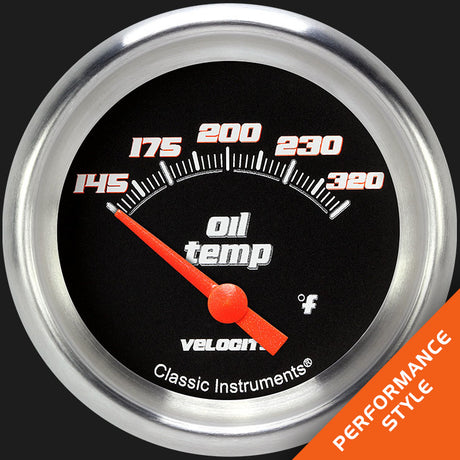 Classic Instruments Velocity Black 2 5/8" Oil Temperature Gauge - VS228BAPF