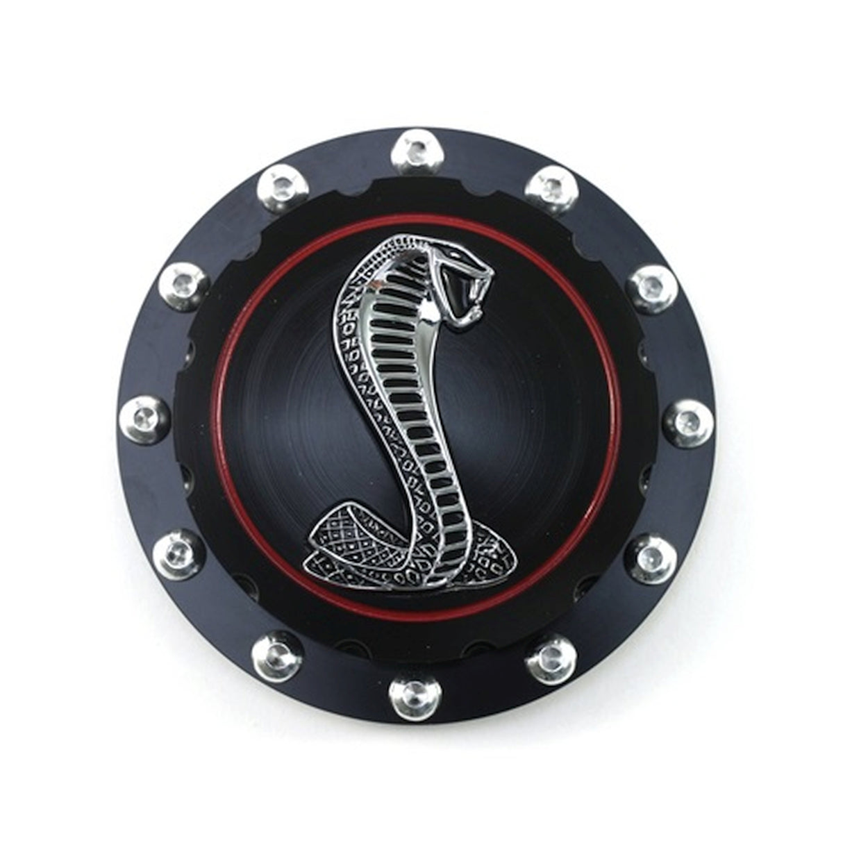 Scott Drake Billet Fuel Cap (Black, Cobra Emblem) - B-9030-COBRA-BK