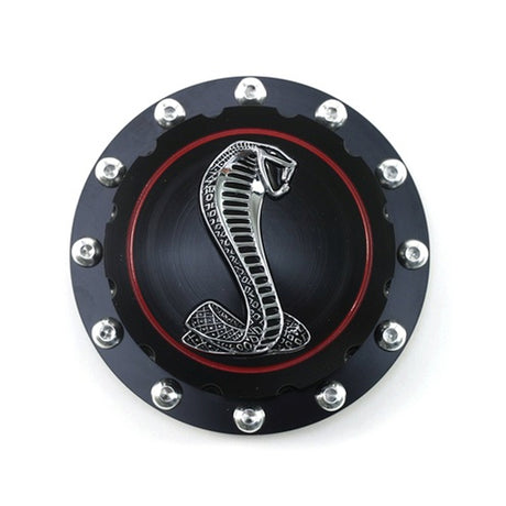 Scott Drake Billet Fuel Cap (Black, Cobra Emblem) - B-9030-COBRA-BK