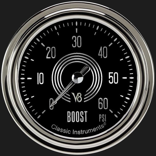 Classic Instruments V8 Speedster 2 5/8" Boost Gauge, 60 psi - V8SR343SLC