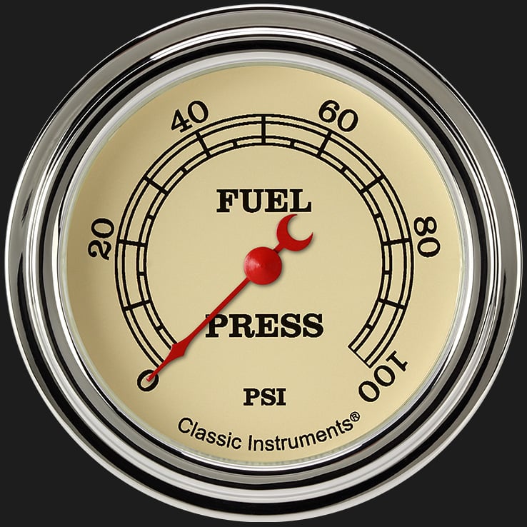 Classic Instruments Vintage 2 5/8" Fuel Pressure Gauge, 100 psi - VT346SLF