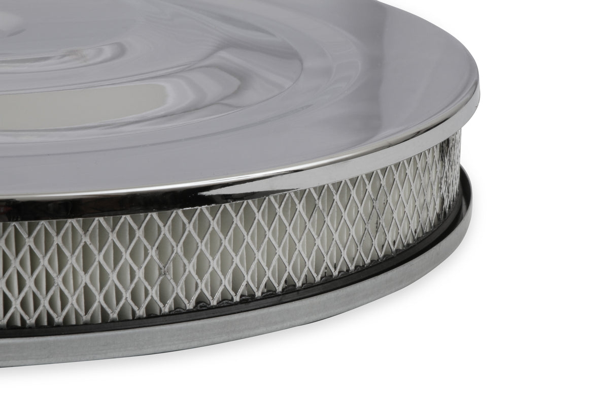 Mr Gasket Air Cleaner - 14 Inch Diameter x 2-1/4 Inch Tall - Chrome - 1480