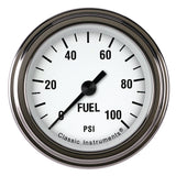 Classic Instruments White Hot 2 1/8" Fuel Pressure Gauge, 100 psi - WH146SLF