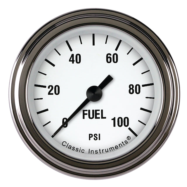 Classic Instruments White Hot 2 1/8" Fuel Pressure Gauge, 100 psi - WH146SLF