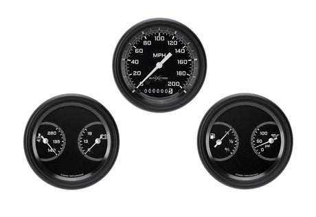 Classic Instruments AutoCross Gray 3 3/8" Speedo & 2 Duals with Black Low Step Bezel Flat Glass Lens - AX04GBLF