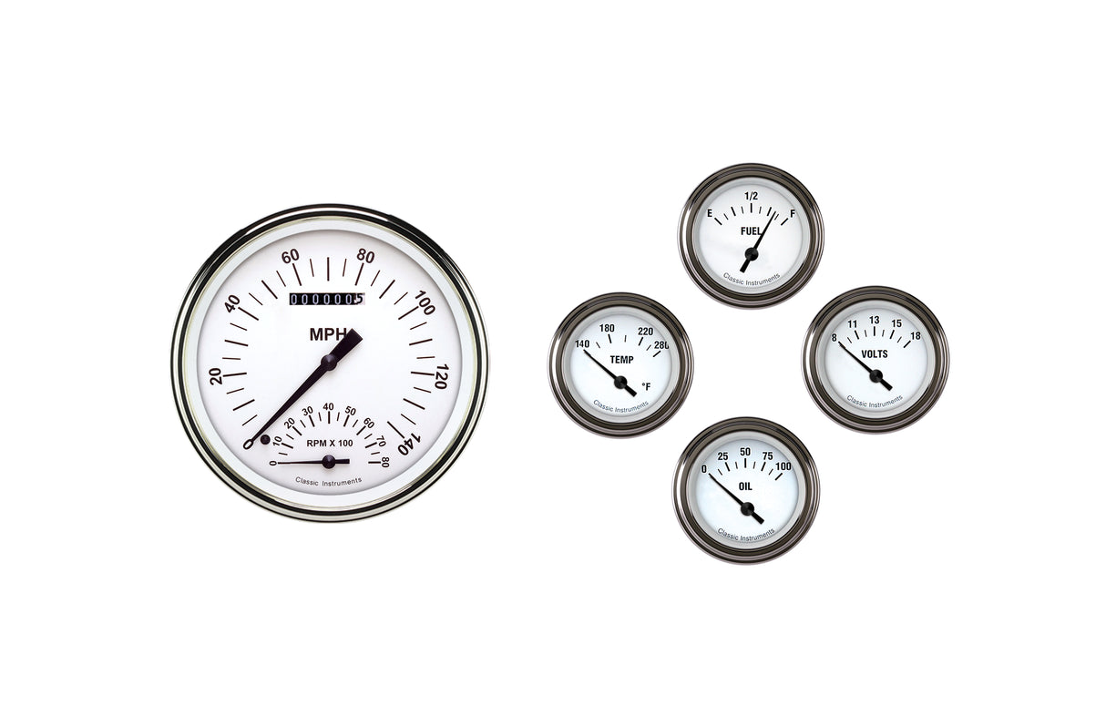 Classic Instruments 1961 - 1966 Ford Econonline Van Gauge Set White Hot - FV61WH65