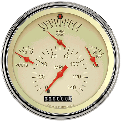 Classic Instruments Tetra Series, Tan Combination Gauge - TE40TSLF