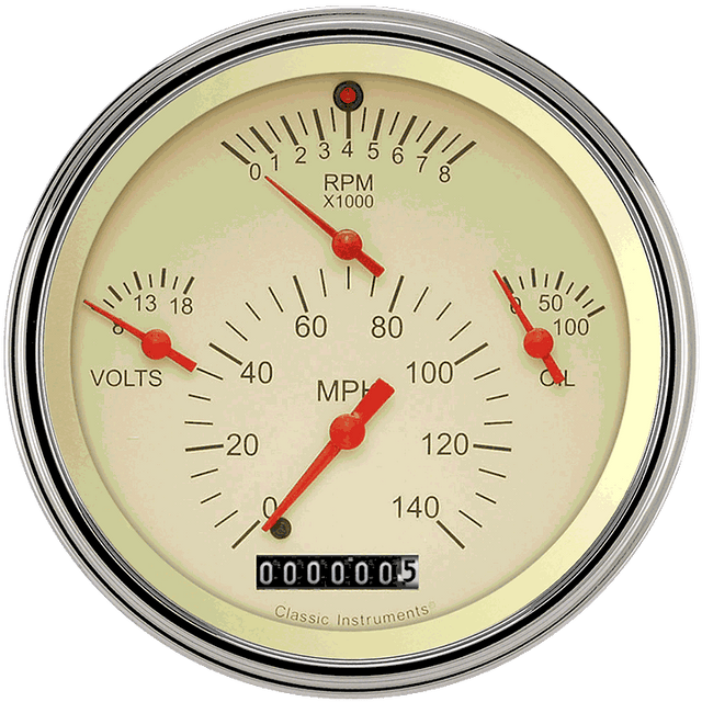 Classic Instruments Tetra Series, Tan Combination Gauge - TE40TSLF